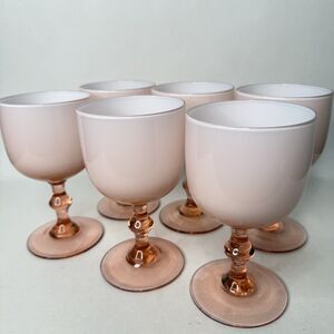 6 Carlo Moretti Style Pink Satin Cased Wine Glasses VB Opaline Florence Italy UV